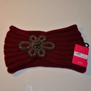 Winter Knitted Head Wrap with Glitzy Flower Detail
